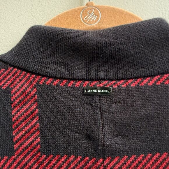 Anne Klein Women's Size M Poncho Sweater Red Black Cotton Blend - Picture 6 of 7